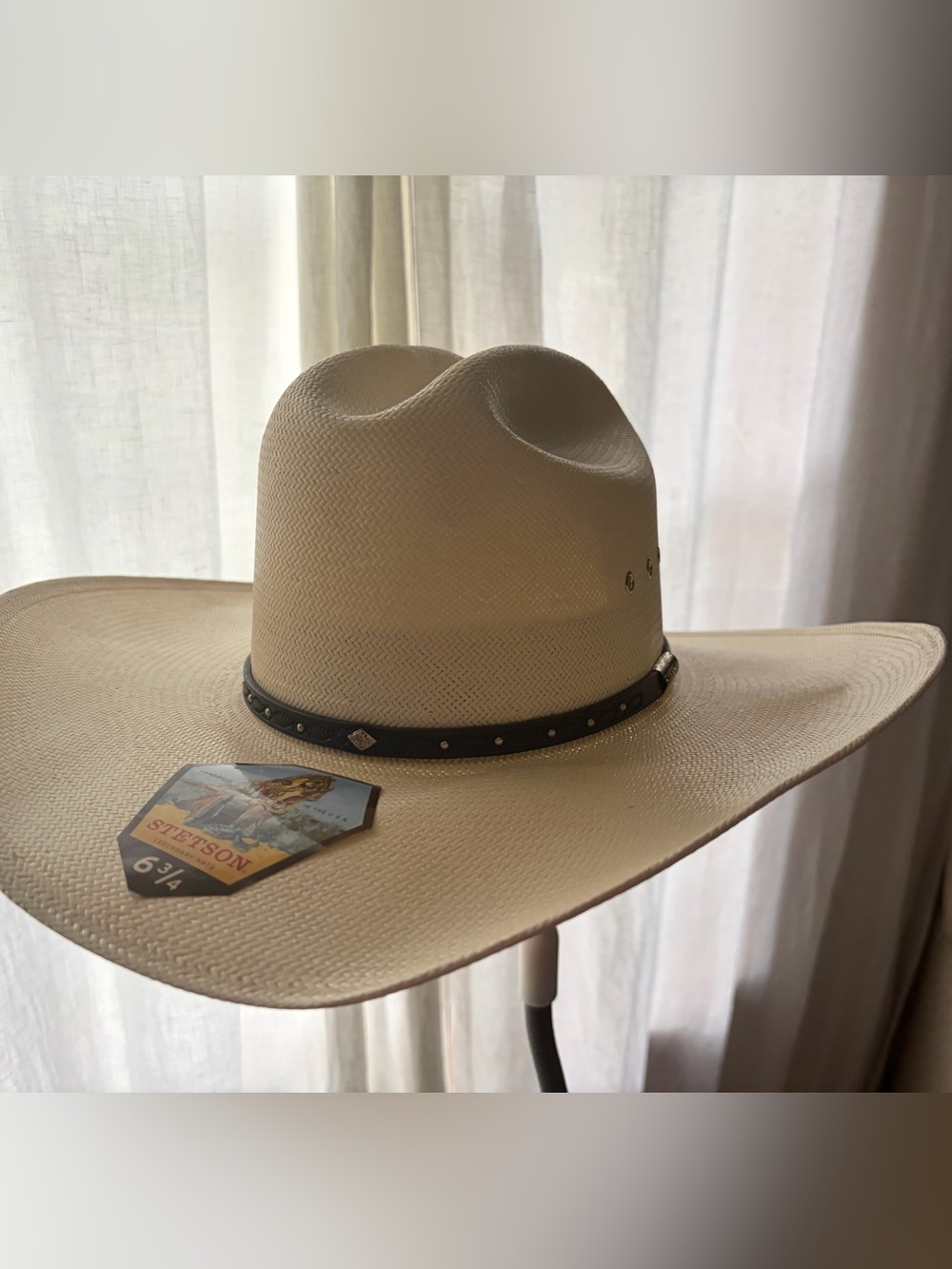 Stetson Men’s Straw Cowboy Hat - Hagerman 6 3/4 Natural with Black Studded Band